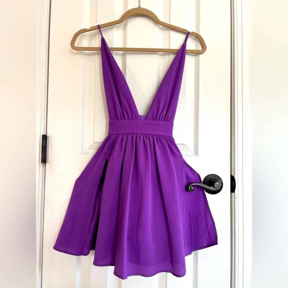 Lucy in the Sky mini dress, with shorts inner liner. Beautiful spring purple